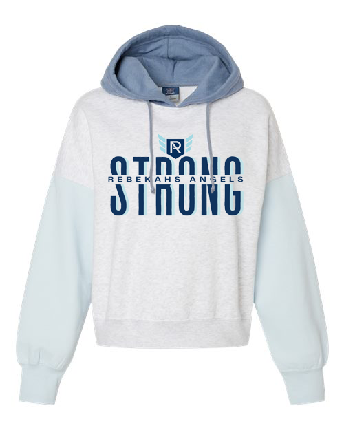 Women's Sueded Fleece Colorblocked Crop Hooded Sweatshirt